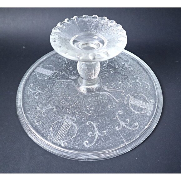 Vintage Cake Plate Harp Pattern Jennette Glass Company 1960's - Picture 3 of 5